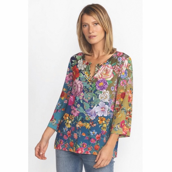 Johnny Was Neutra Button Front Henley Tee - Picture 3 of 6